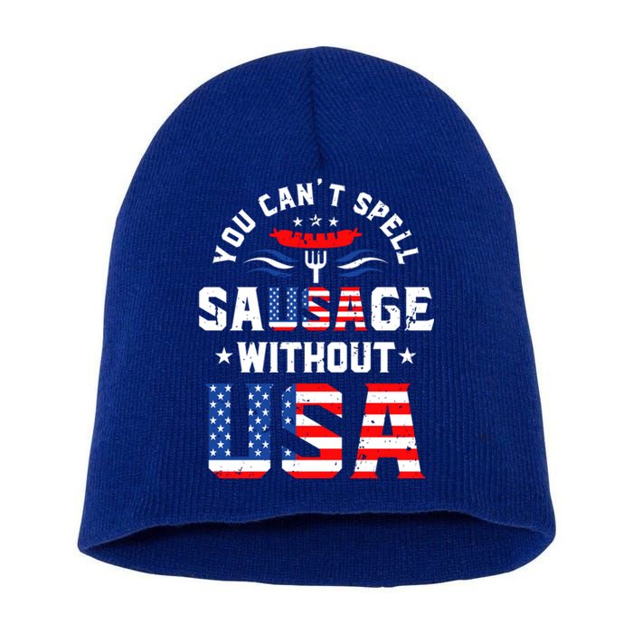 You Cant Spell Sausage Without Usa Funny Hotdog 4th Of July Great Gift Short Acrylic Beanie