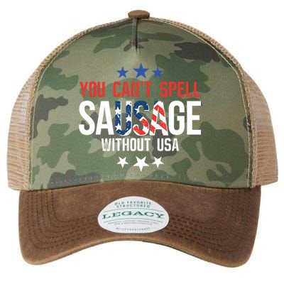 You Cant Spell Sausage Without Usa Funny Gift Legacy Tie Dye Trucker Hat