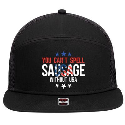 You Cant Spell Sausage Without Usa Funny Gift 7 Panel Mesh Trucker Snapback Hat