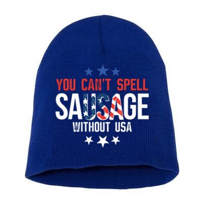 You Cant Spell Sausage Without Usa Funny Gift Short Acrylic Beanie