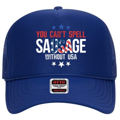 You Cant Spell Sausage Without Usa Funny Gift High Crown Mesh Back Trucker Hat