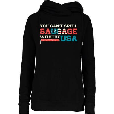 You Can’T Spell Sausage Without Usa Vintage Patriotic Womens Funnel Neck Pullover Hood