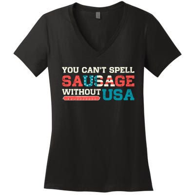 You Can’T Spell Sausage Without Usa Vintage Patriotic Women's V-Neck T-Shirt