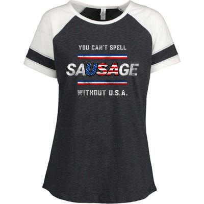 You Cant Spell Sausage Without The U S A 4th Of July Cool Gift Enza Ladies Jersey Colorblock Tee