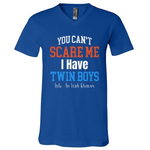 You CanT Scare Me I Have Twin Mom Dad Football Design Gift V-Neck T-Shirt