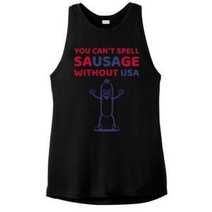 You Cant Spell Sausage Without Usa Funny American Patriot Gift Ladies PosiCharge Tri-Blend Wicking Tank