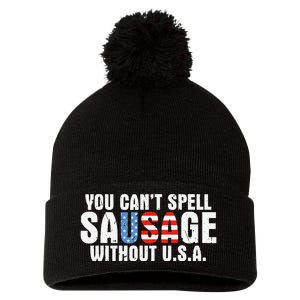 You CanT Spell Sausage Without Usa Funny American Pom Pom 12in Knit Beanie