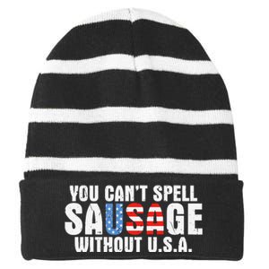 You CanT Spell Sausage Without Usa Funny American Striped Beanie with Solid Band