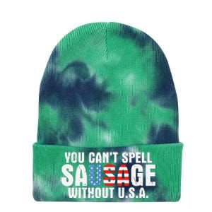 You CanT Spell Sausage Without Usa Funny American Tie Dye 12in Knit Beanie