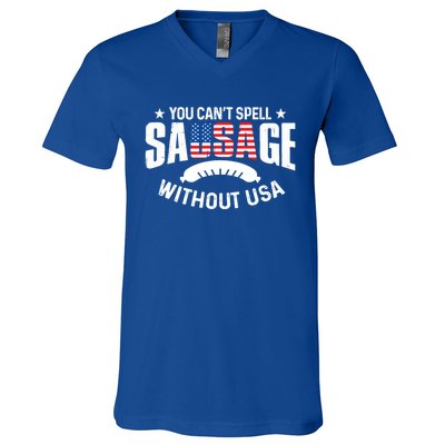 You Cant Spell Sausage Without Usa 4th July Gift V-Neck T-Shirt