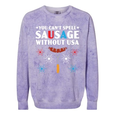 You Cant Spell Sausage Without Usa 4th Of July Gift Colorblast Crewneck Sweatshirt