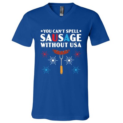 You Cant Spell Sausage Without Usa 4th Of July Gift V-Neck T-Shirt