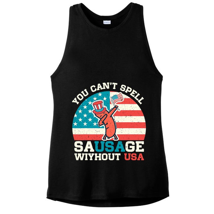 You Can’T Spell Sausage Without Usa Vintage Patriotic Ladies PosiCharge Tri-Blend Wicking Tank