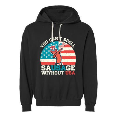 You Can’T Spell Sausage Without Usa Vintage Patriotic Garment-Dyed Fleece Hoodie