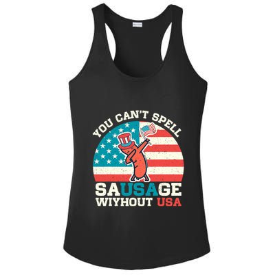 You Can’T Spell Sausage Without Usa Vintage Patriotic Ladies PosiCharge Competitor Racerback Tank