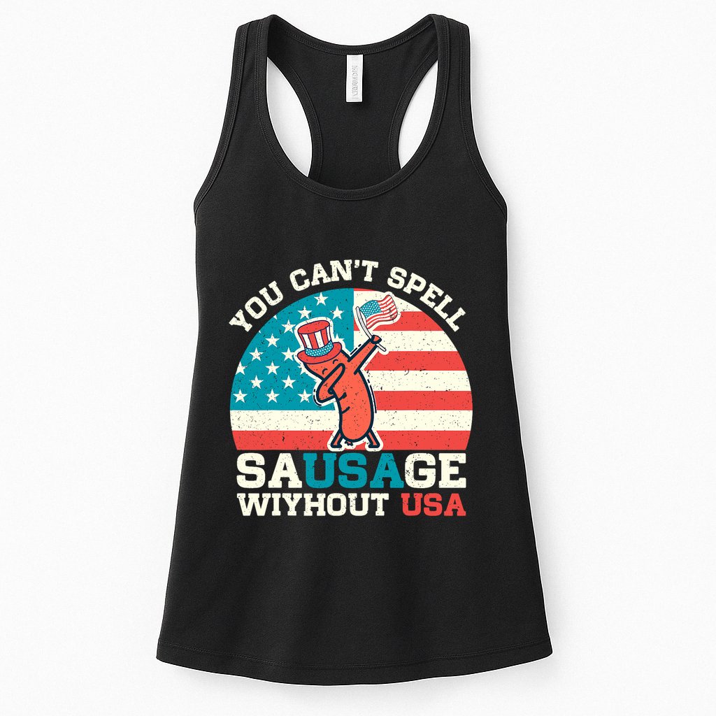 You Can’T Spell Sausage Without Usa Vintage Patriotic Womens Tank Top