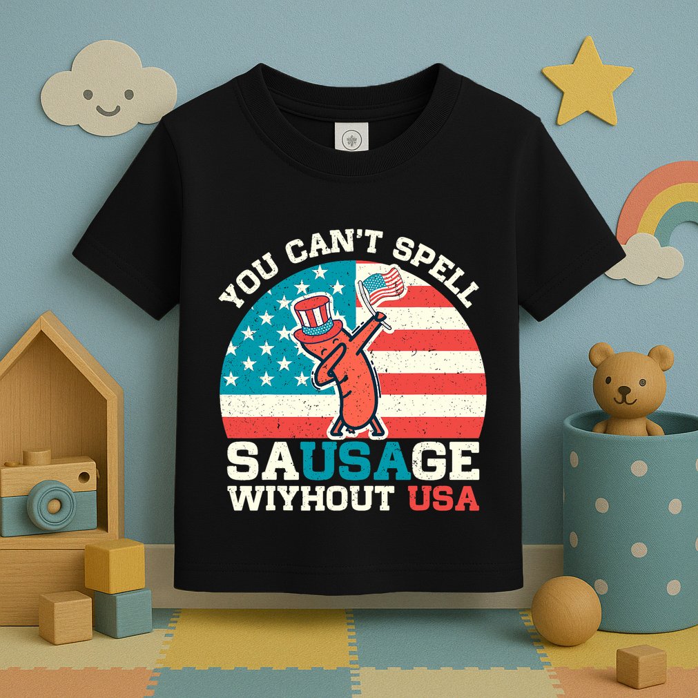 You Can’T Spell Sausage Without Usa Vintage Patriotic Toddler T-Shirt