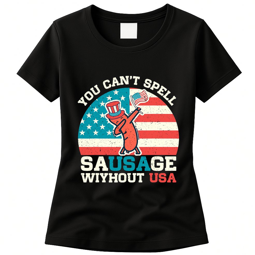 You Can’T Spell Sausage Without Usa Vintage Patriotic Womens T-Shirt