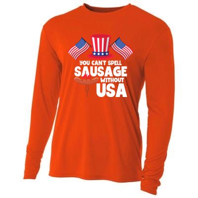 You Cant Spell Sausage Without Usa 4th Of July Gift Cooling Performance Long Sleeve Crew