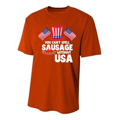 You Cant Spell Sausage Without Usa 4th Of July Gift Performance Sprint T-Shirt