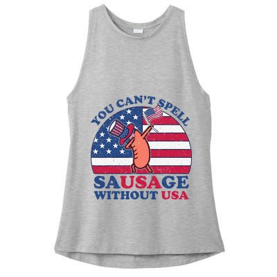 You Can’T Spell Sausage Without Usa 4th Of July Ladies PosiCharge Tri-Blend Wicking Tank