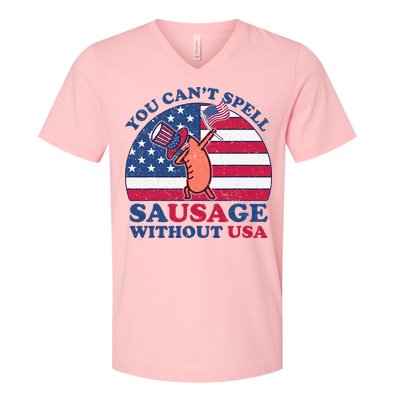 You Can’T Spell Sausage Without Usa 4th Of July V-Neck T-Shirt