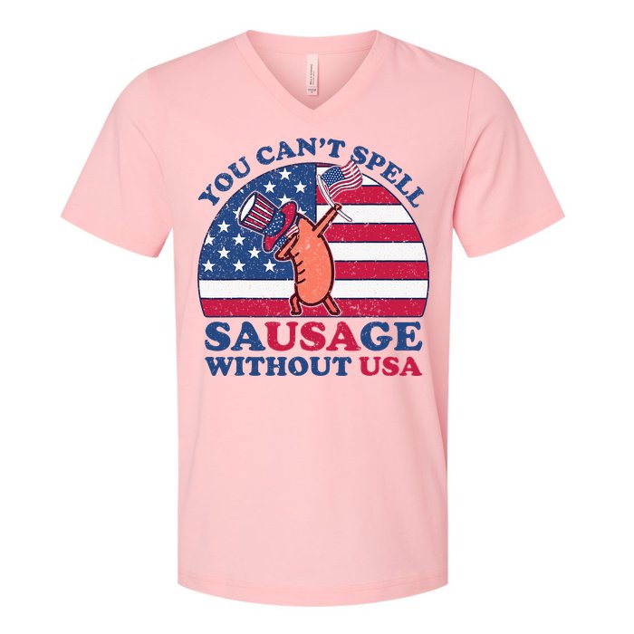 You Can’T Spell Sausage Without Usa 4th Of July V-Neck T-Shirt