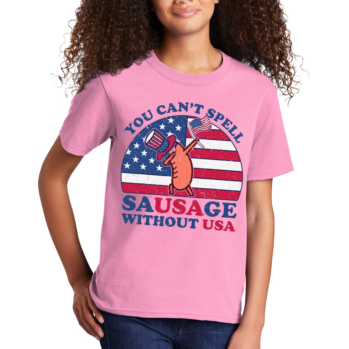 You Can’T Spell Sausage Without Usa 4th Of July Kids T-Shirt