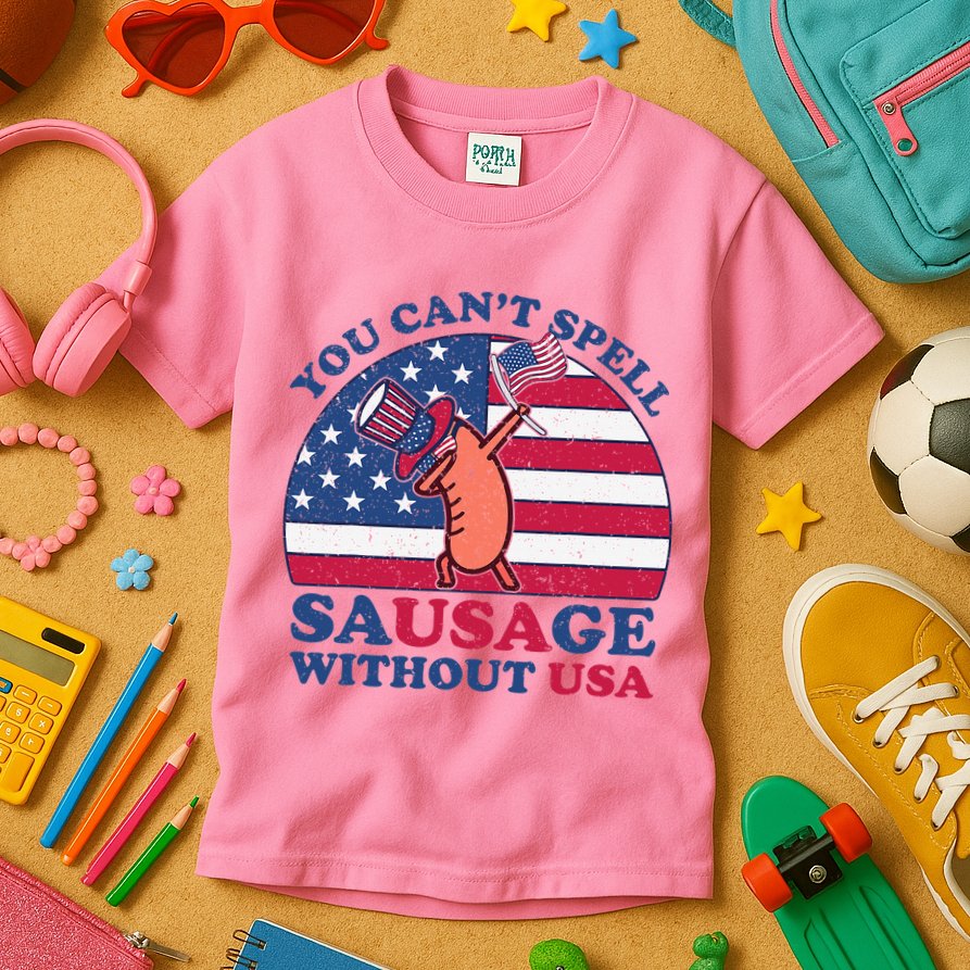 You Can’T Spell Sausage Without Usa 4th Of July Kids T-Shirt