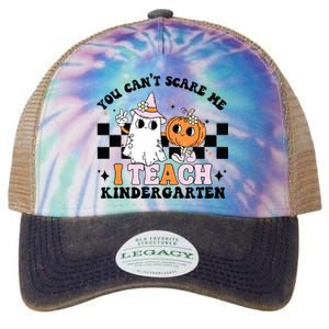 You Cant Scare Me I Teach Kindergarten Retro Halloween Ghost Legacy Tie Dye Trucker Hat