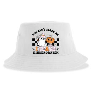 You Cant Scare Me I Teach Kindergarten Retro Halloween Ghost Sustainable Bucket Hat