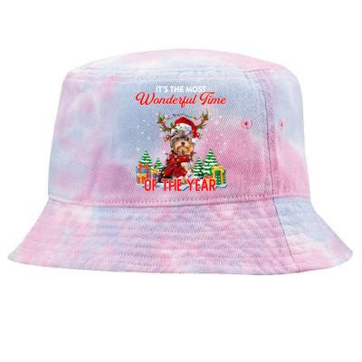 Yorkie Christmas Santa Lights Its The Most Wonderful Time Gift Tie-Dyed Bucket Hat