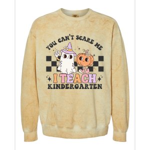 You Cant Scare Me I Teach Kindergarten Retro Halloween Ghost Colorblast Crewneck Sweatshirt