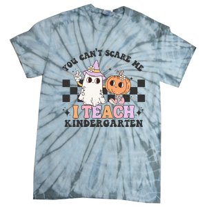 You Cant Scare Me I Teach Kindergarten Retro Halloween Ghost Tie-Dye T-Shirt