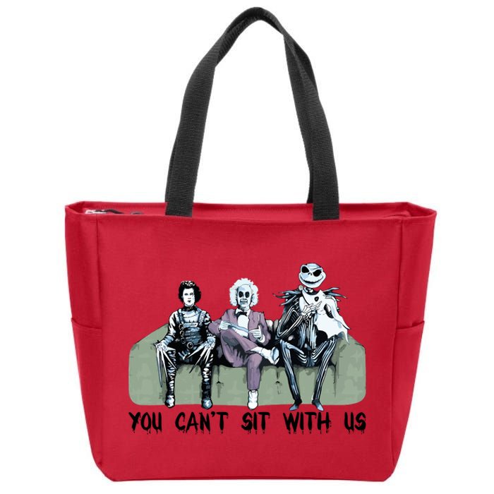 You Cant Sit With Us Halloween Beetle Juice Scissorhands Jack Skellington Zip Tote Bag