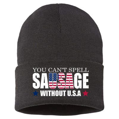 You Can't Spell Sausage Without USA Funny Sustainable Knit Beanie