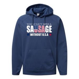 You Can't Spell Sausage Without USA Funny Performance Fleece Hoodie