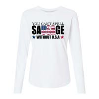 You Can't Spell Sausage Without USA Funny Womens Cotton Relaxed Long Sleeve T-Shirt