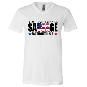 You Can't Spell Sausage Without USA Funny V-Neck T-Shirt