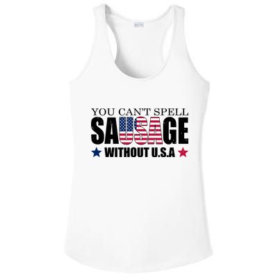 You Can't Spell Sausage Without USA Funny Ladies PosiCharge Competitor Racerback Tank