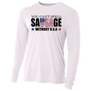 You Can't Spell Sausage Without USA Funny Cooling Performance Long Sleeve Crew