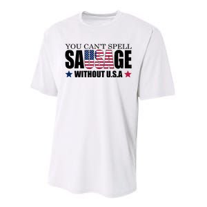 You Can't Spell Sausage Without USA Funny Performance Sprint T-Shirt