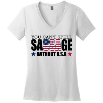 You Can't Spell Sausage Without USA Funny Women's V-Neck T-Shirt