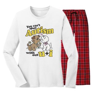 You Can’T Spell Autism Without U I Dog Kiss Cat Women's Long Sleeve Flannel Pajama Set 