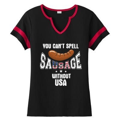 You Cant Spell Sausage Without Usa Funny Bbq Holiday Design Great Gift Ladies Halftime Notch Neck Tee