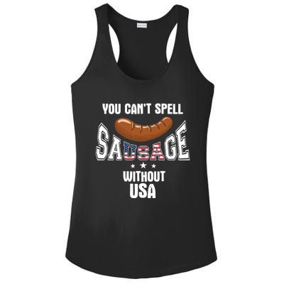 You Cant Spell Sausage Without Usa Funny Bbq Holiday Design Great Gift Ladies PosiCharge Competitor Racerback Tank