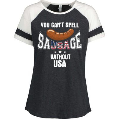 You Cant Spell Sausage Without Usa Funny Bbq Holiday Design Great Gift Enza Ladies Jersey Colorblock Tee