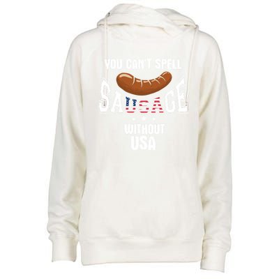 You Cant Spell Sausage Without Usa Funny Bbq Holiday Design Great Gift Womens Funnel Neck Pullover Hood