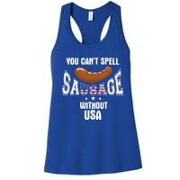 You Cant Spell Sausage Without Usa Funny Bbq Holiday Design Great Gift Women's Racerback Tank