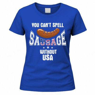 You Cant Spell Sausage Without Usa Funny Bbq Holiday Design Great Gift Women's T-Shirt